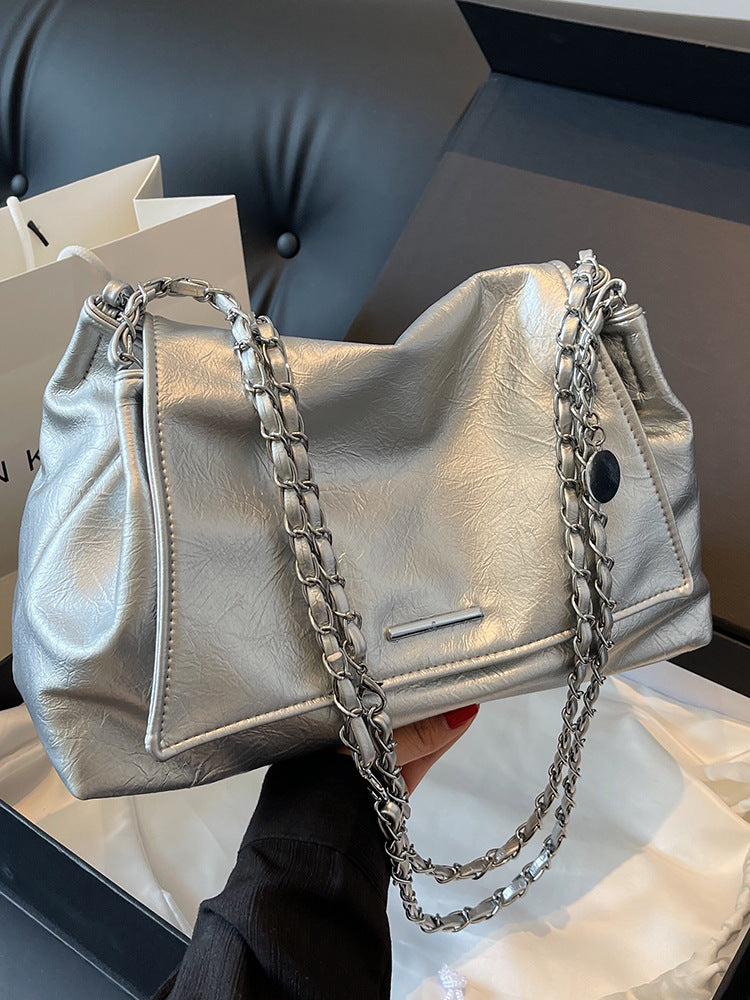 Women's Large Capacity Soft Leather Korean Style Fashion Commuter Idle Chain Women's Shoulder Bag