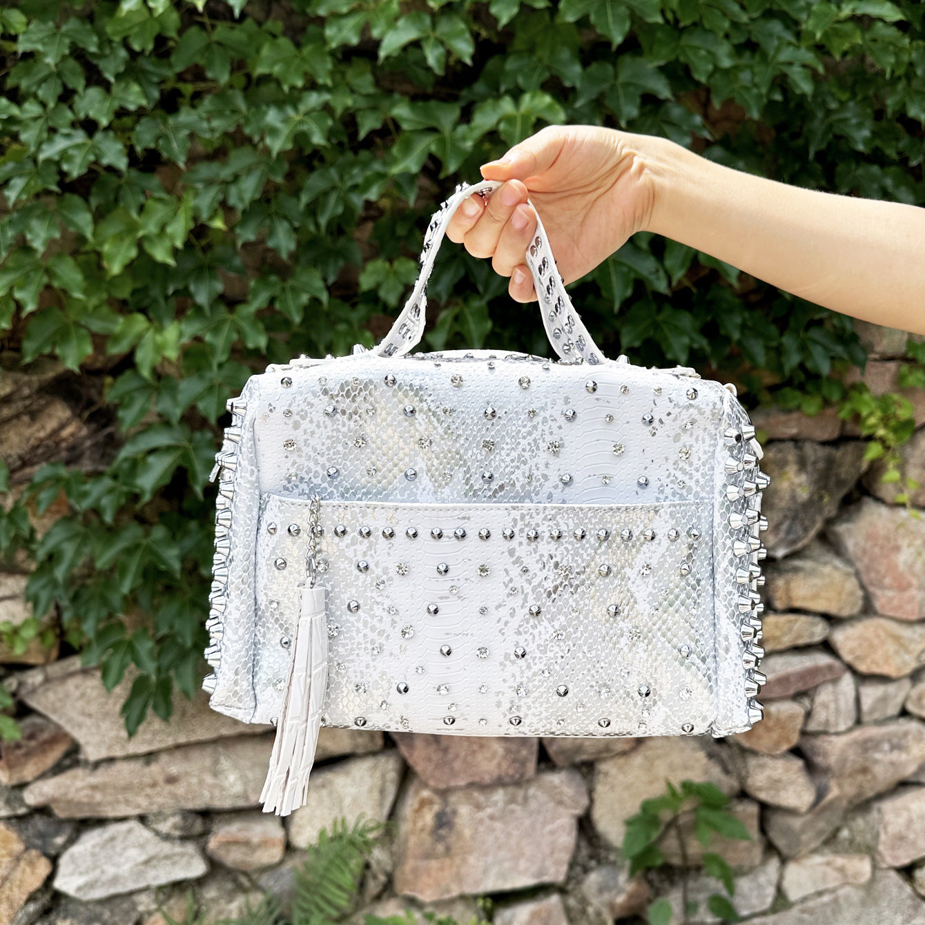 Women's Leopard Print Rivet Portable Large Capacity Women's Handbag