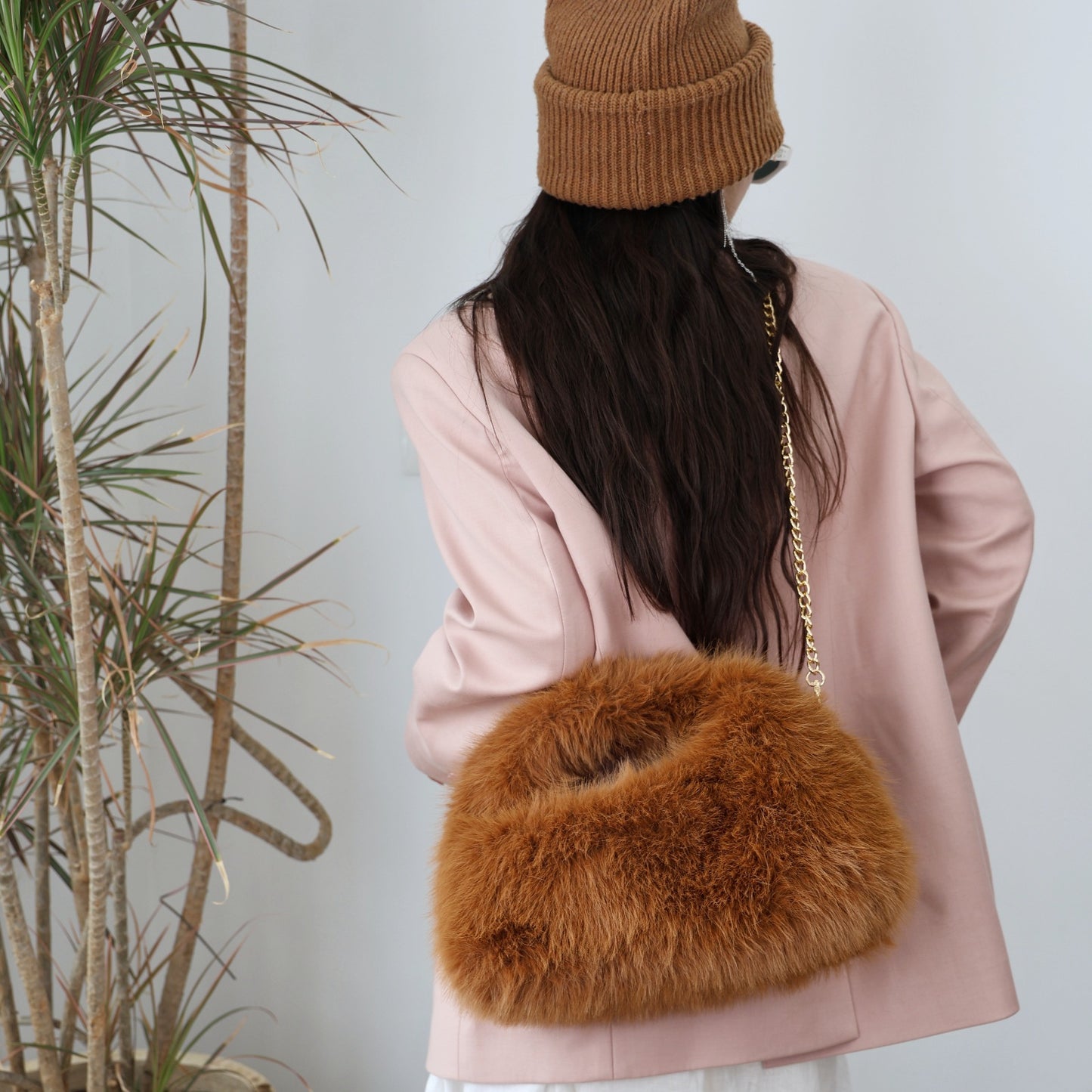 Korean Style Plush Imitation Fox Fur Large Women's Clutch