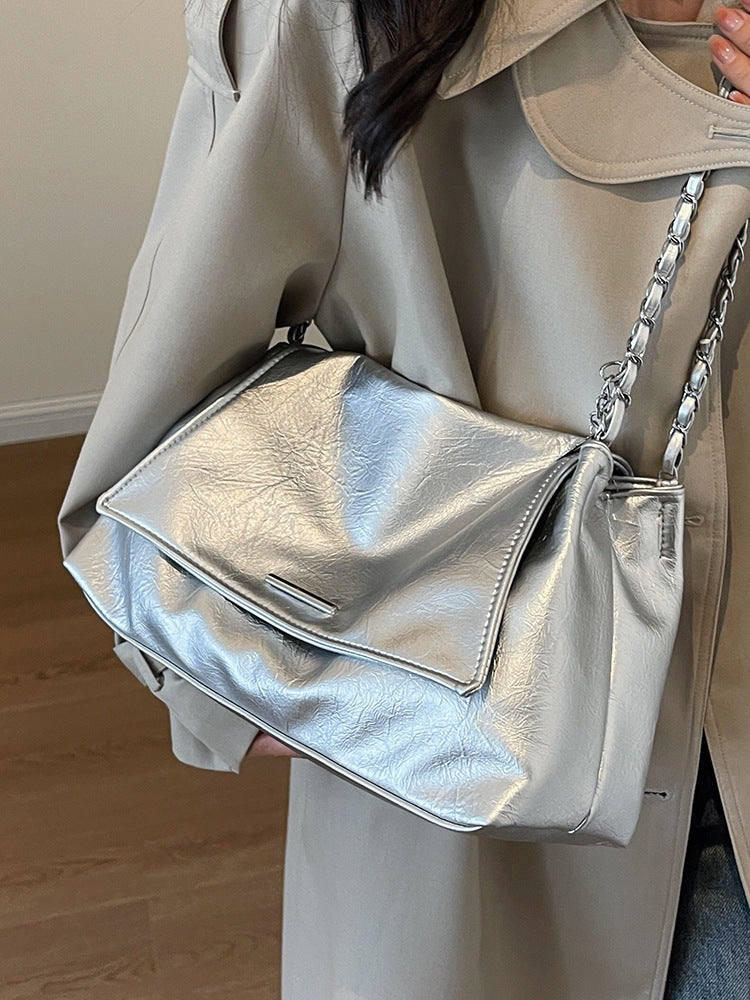 Women's Large Capacity Soft Leather Korean Style Fashion Commuter Idle Chain Women's Shoulder Bag
