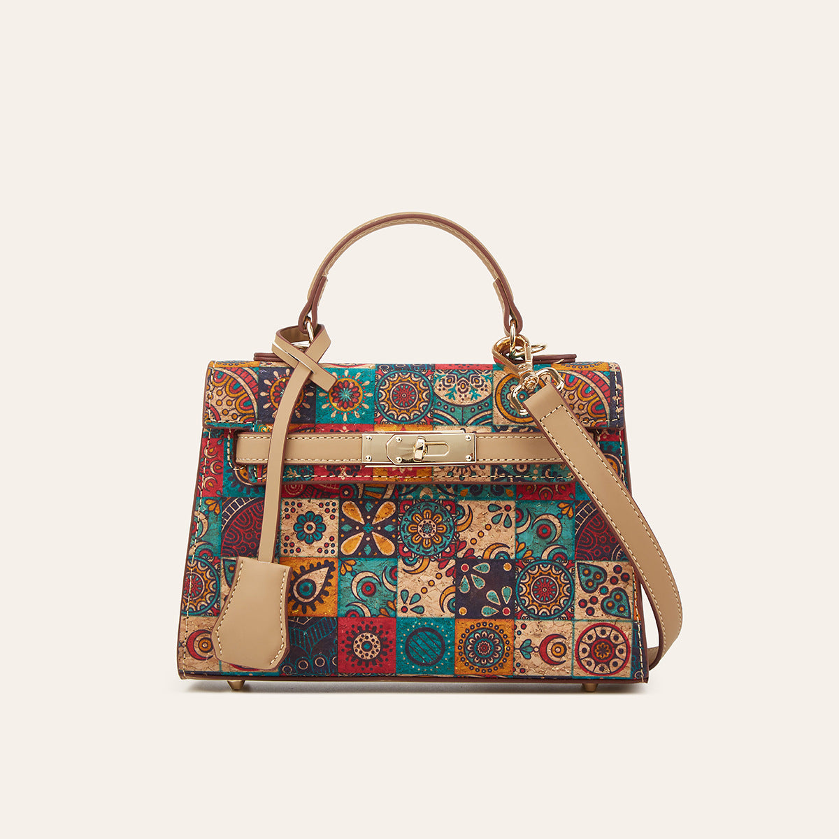 Women's Ethnic Print Large Capacity Portable Commuter Cork Women's Handbag