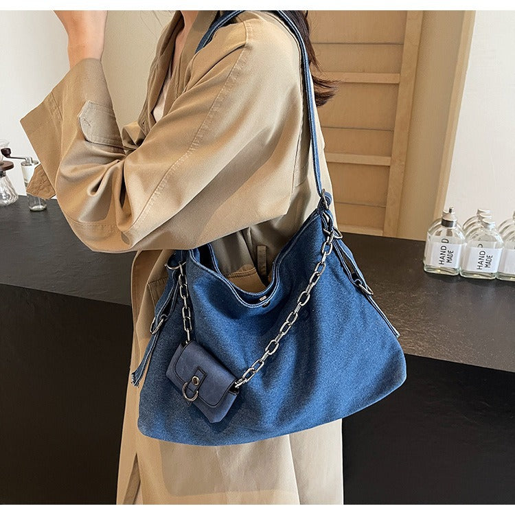 Women's Denim Large Capacity Chain Jeans Fashion Tote Bags