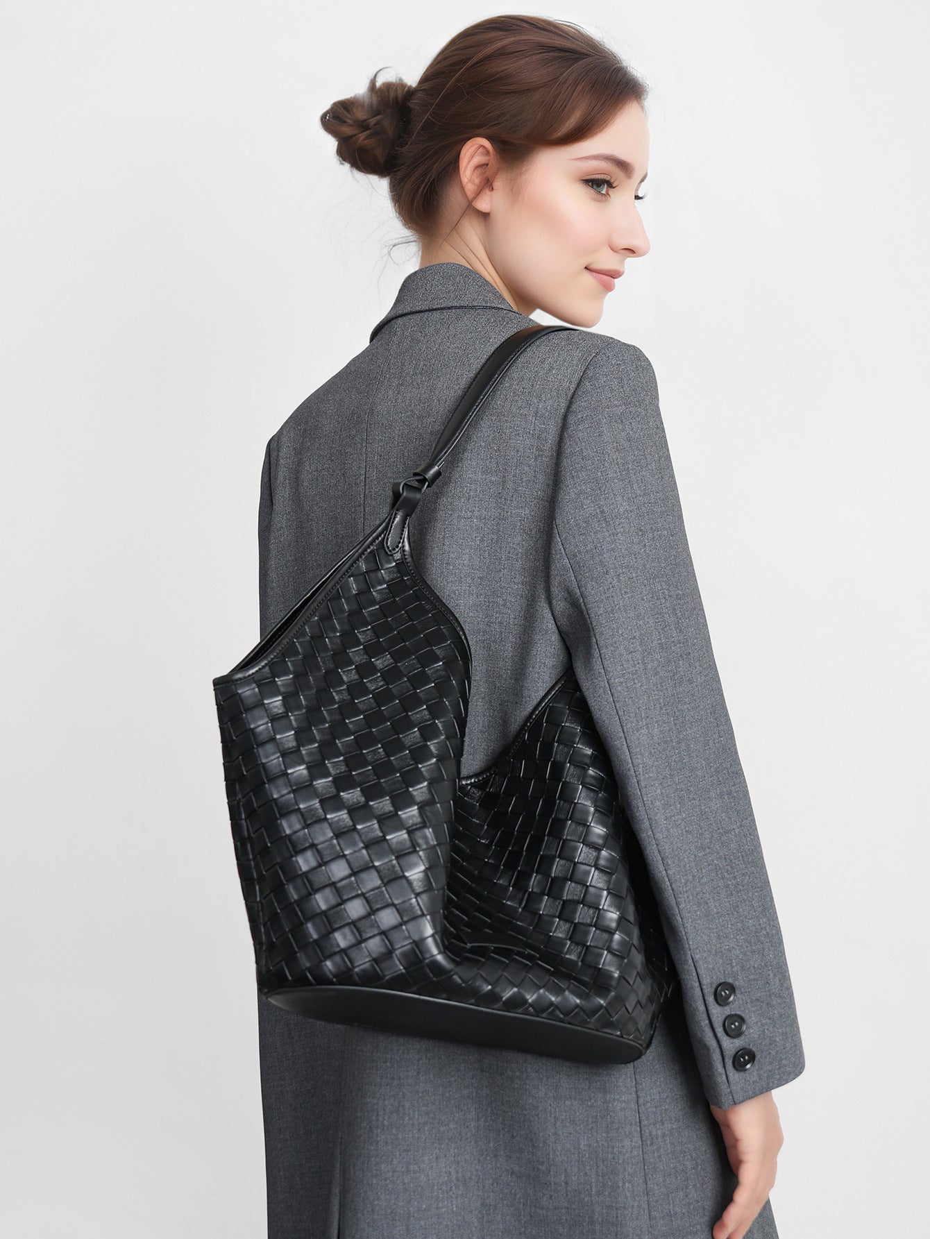 Genuine Large Capacity Female Fashionable Stylish Cowhide Woven Pattern Class Women's Leather Bag