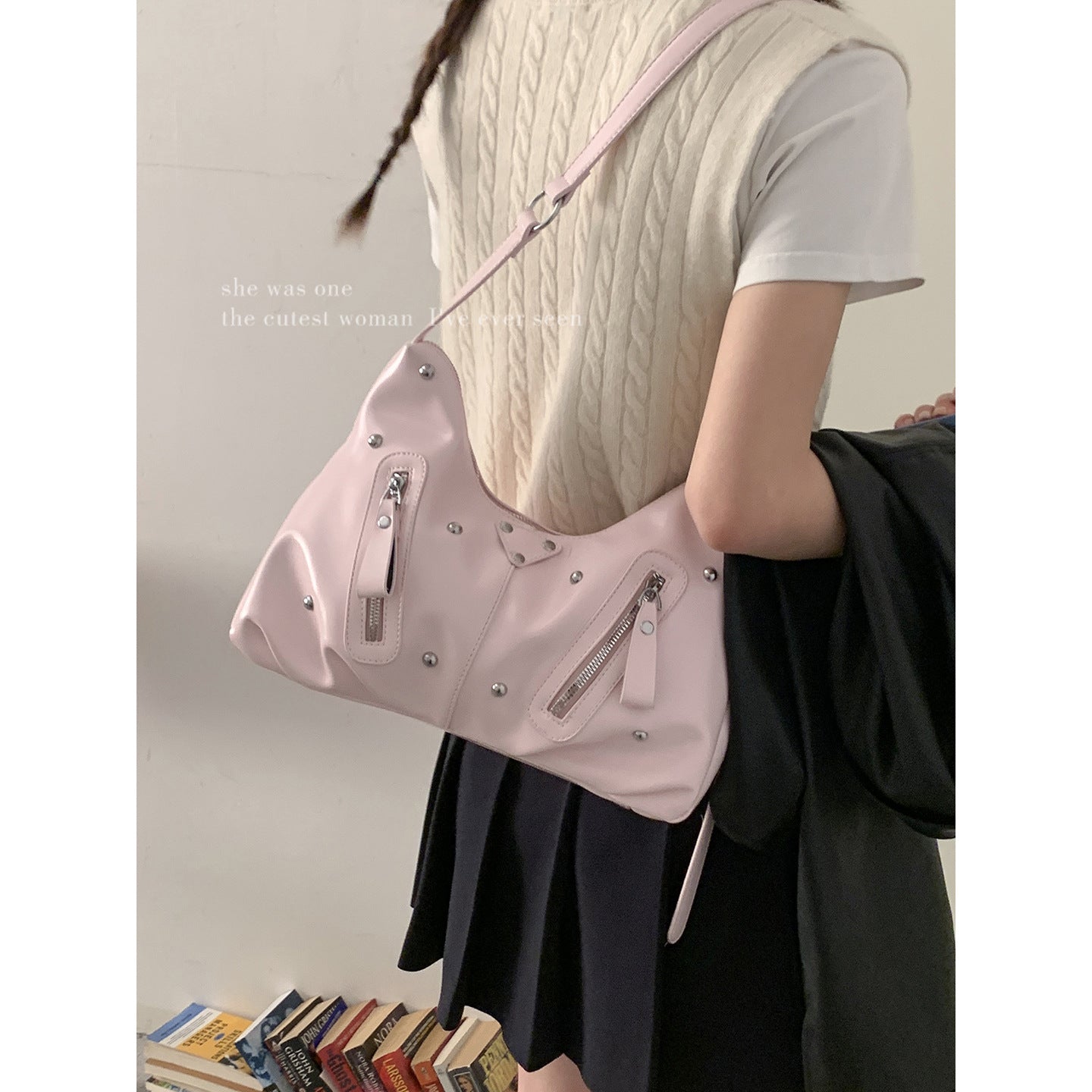 Women's Korean Style Large Capacity Underarm Simple Soft Surface Tote Bag