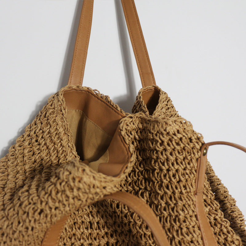 Women's Spring Vegetable Basket Knitted Straw Holiday Women's Shoulder Bag