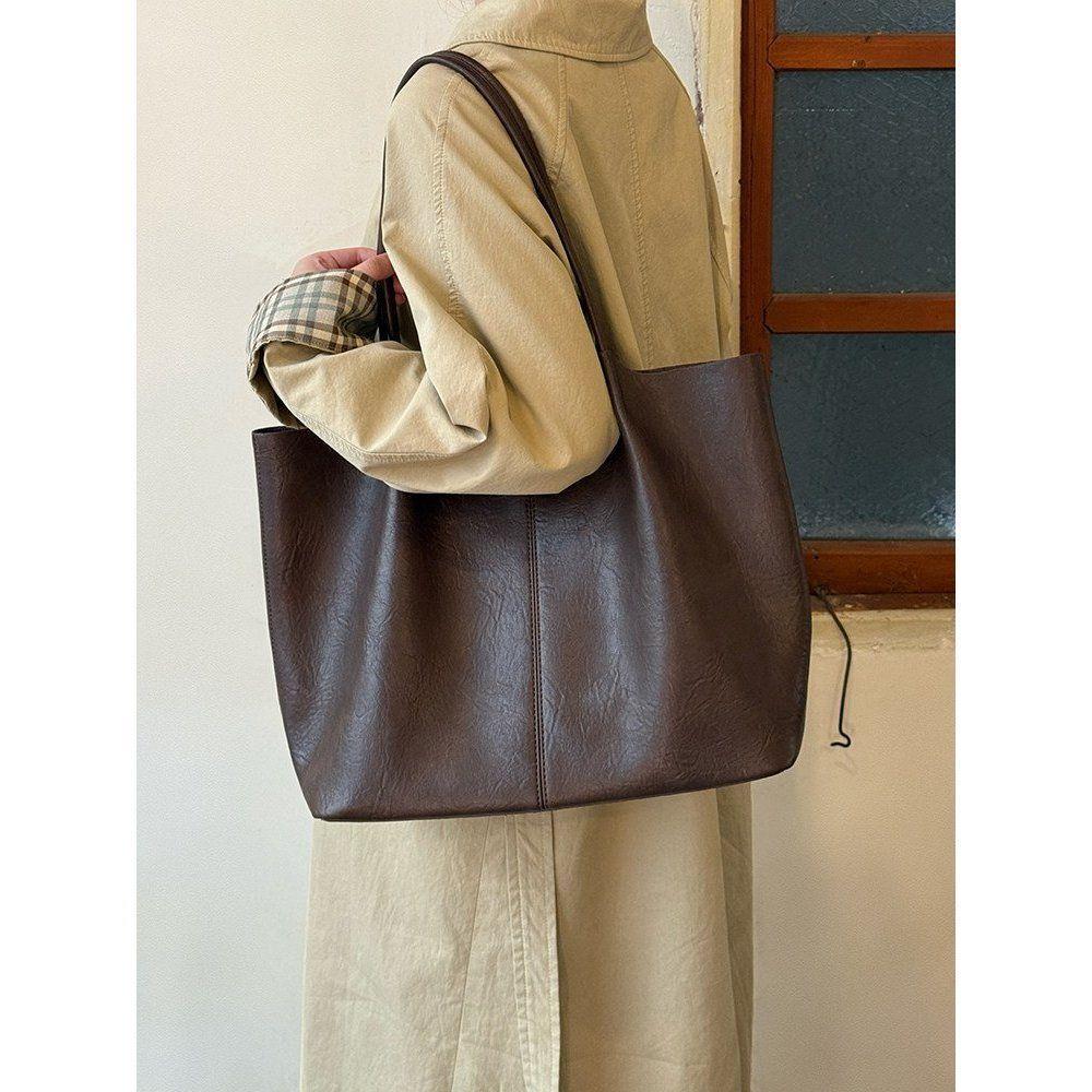 Women's Korean Style High-grade Soft Leather Simple Commute Tote Bag