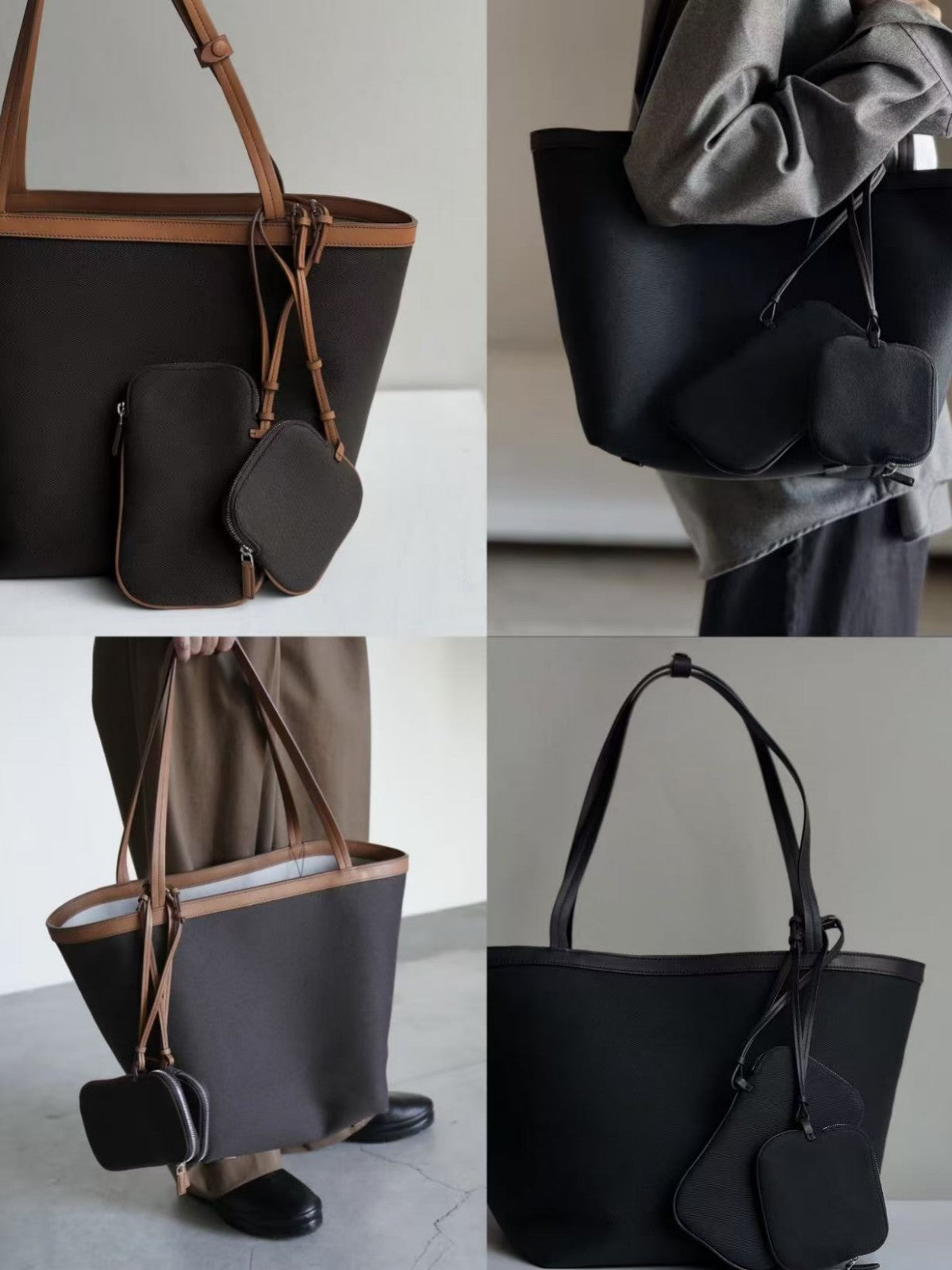 Double-sided Canvas Patchwork Leather Contrast Color Underarm Commuter Large Capacity Bags