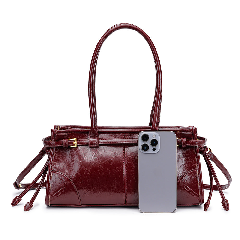 Women's Portable Underarm Oil Wax Leather Vintage Women's Handbag