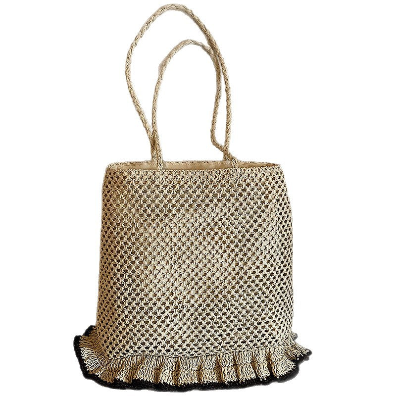 Capacity Skirt Straw Niche Hollow Out Woven Seaside Vacation Women's Shoulder Bag