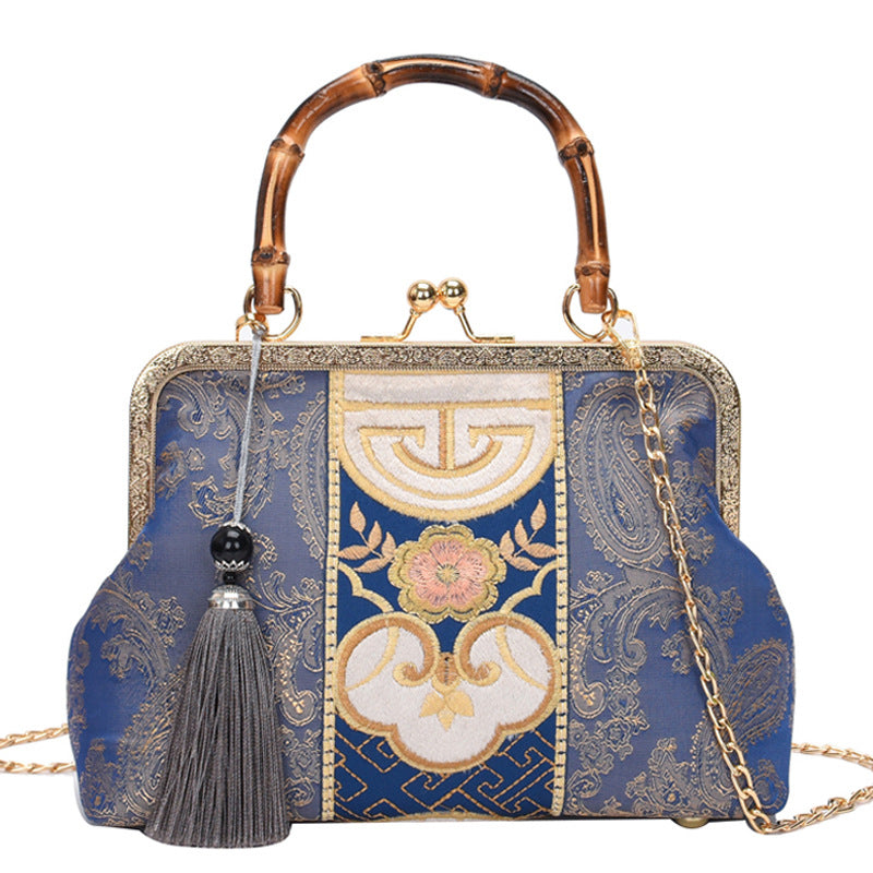 Crane Embroidery Jacquard Clutch Vintage Handmade Chinese Women's Handbag