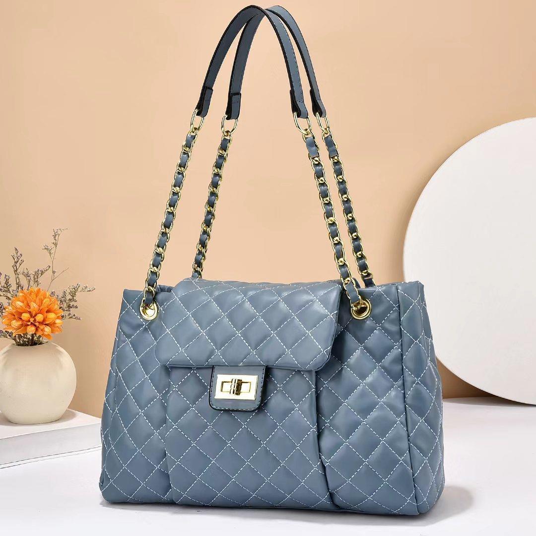 Women's Large Solid Color Simple Embroidery Thread Women's Shoulder Bag