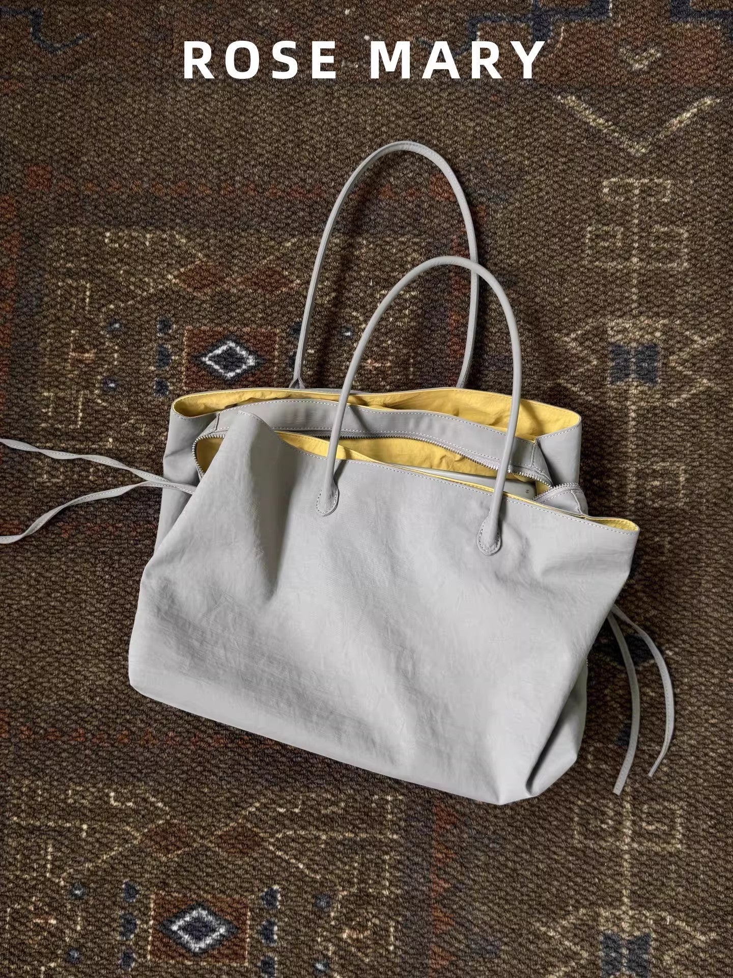 Korean Style Gray Yellow Contrast Color Large Capacity Totes Commute Women's Shoulder Bag