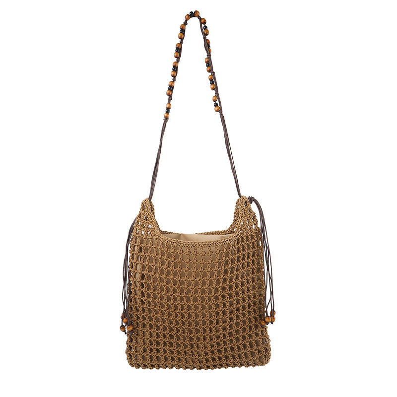 Net Weaving Hollow Wooden Bead Vacation Style Bags