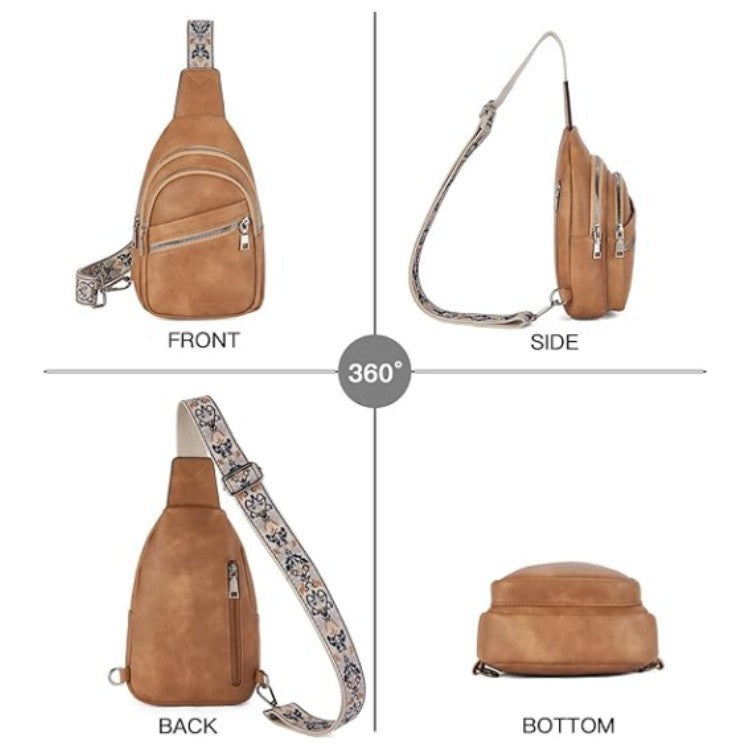 Women's Vintage Hoof Flower Ribbon Large Capacity Leather Women's Chest Bag, Fanny Pack