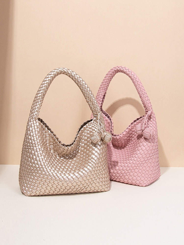 Popular Champagne Gold Woven Large Capacity Tote Bag