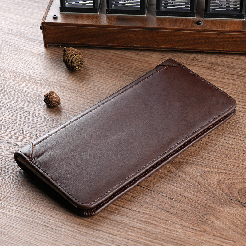 Men's Oil Waxed Leather Long Genuine Vertical Men's Wallet