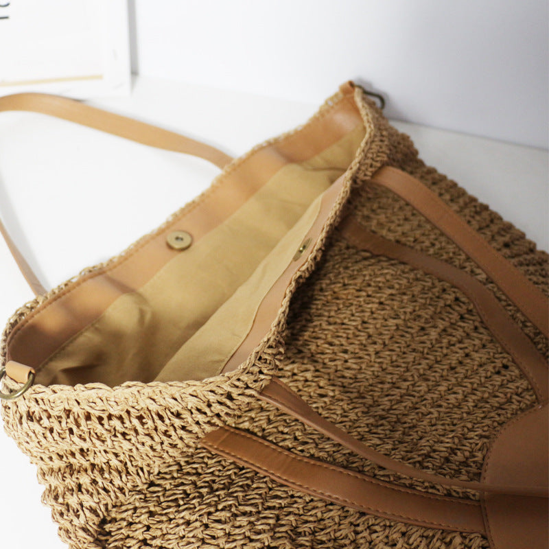Women's Spring Vegetable Basket Knitted Straw Holiday Women's Shoulder Bag