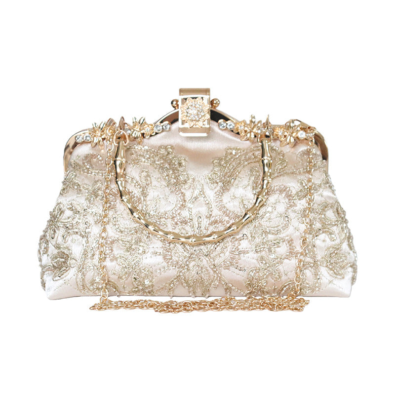 Women's Embroidered Pearl Embroidery Cheongsam Hand-held Banquet Dinner Bag