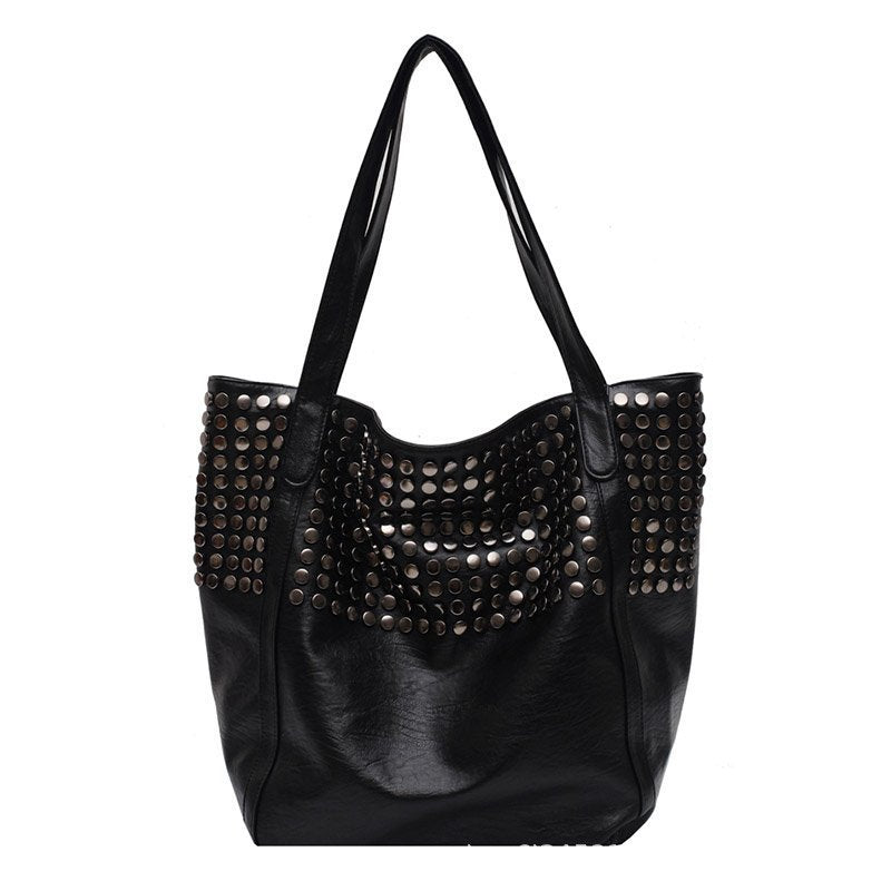 Women's Thick Rivet Large Capacity Shopping Portable Underarm Motorcycle Women's Shoulder Bag
