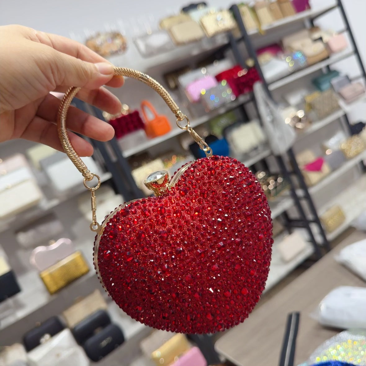 Women's Heart Shape With Diamond Acrylic Dinner Women's Messenger Bag