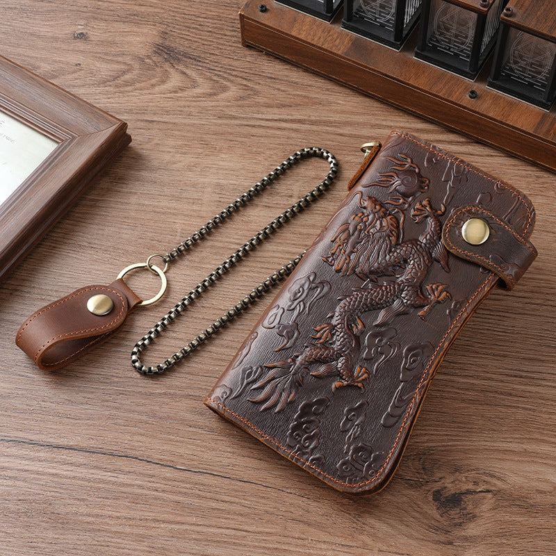 Swiping Iron Chain Crazy Horse Leather Retro Men's Wallet