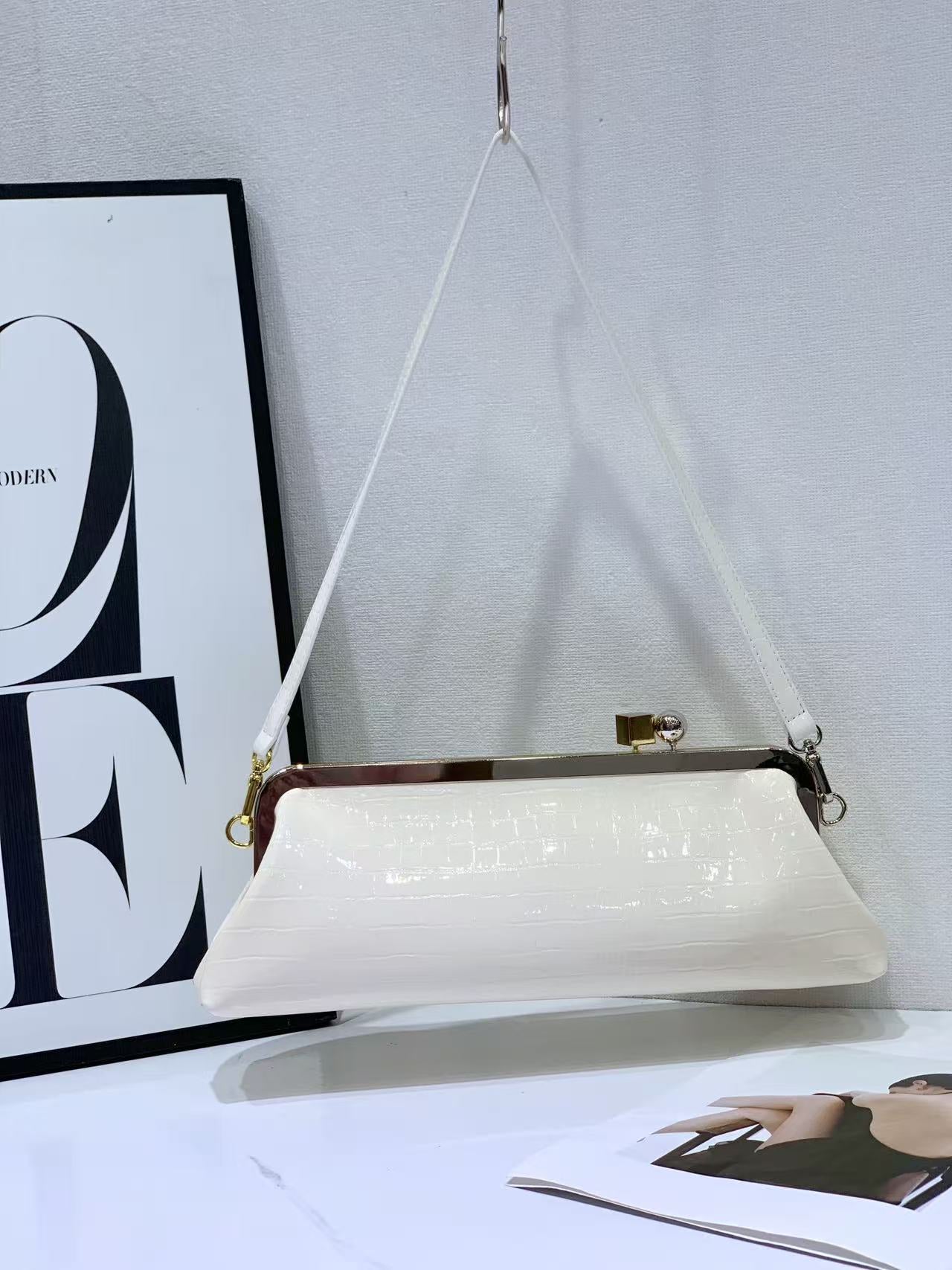 Cowhide Baguette Hand-held Dress Dinner Triangle Commute Women's Shoulder Bag