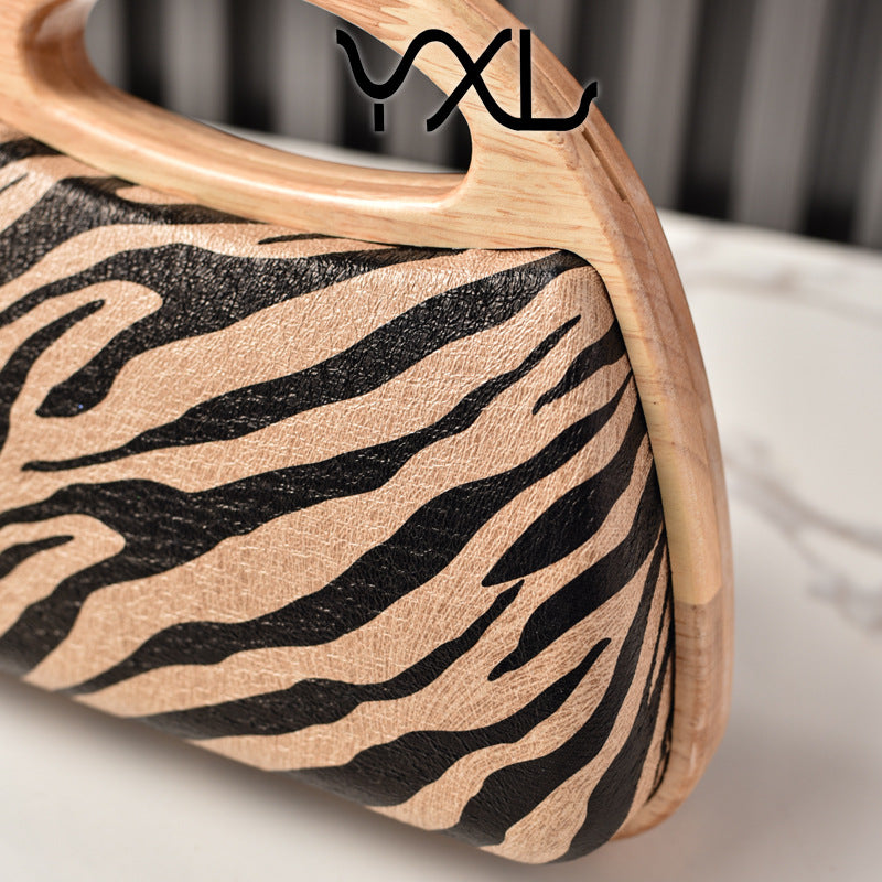 Zebra Pattern Vintage Shaped Wood Party Summer Dinner Bag