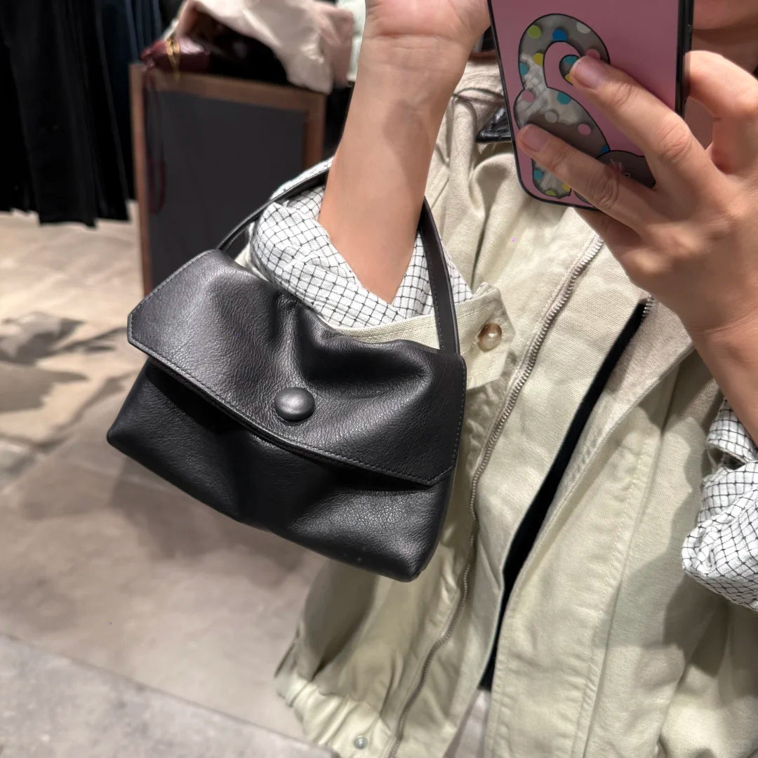 Style Niche Button Genuine Leather Minimalist Women's Clutch