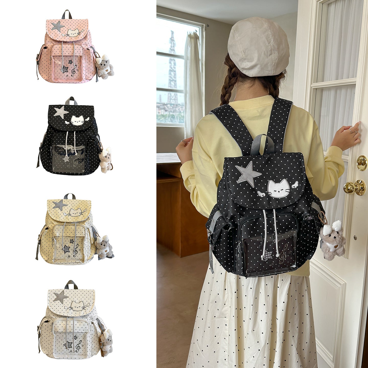 Women's Dot Full Printed Cartoon Fashion Simple College Student Schoolbag