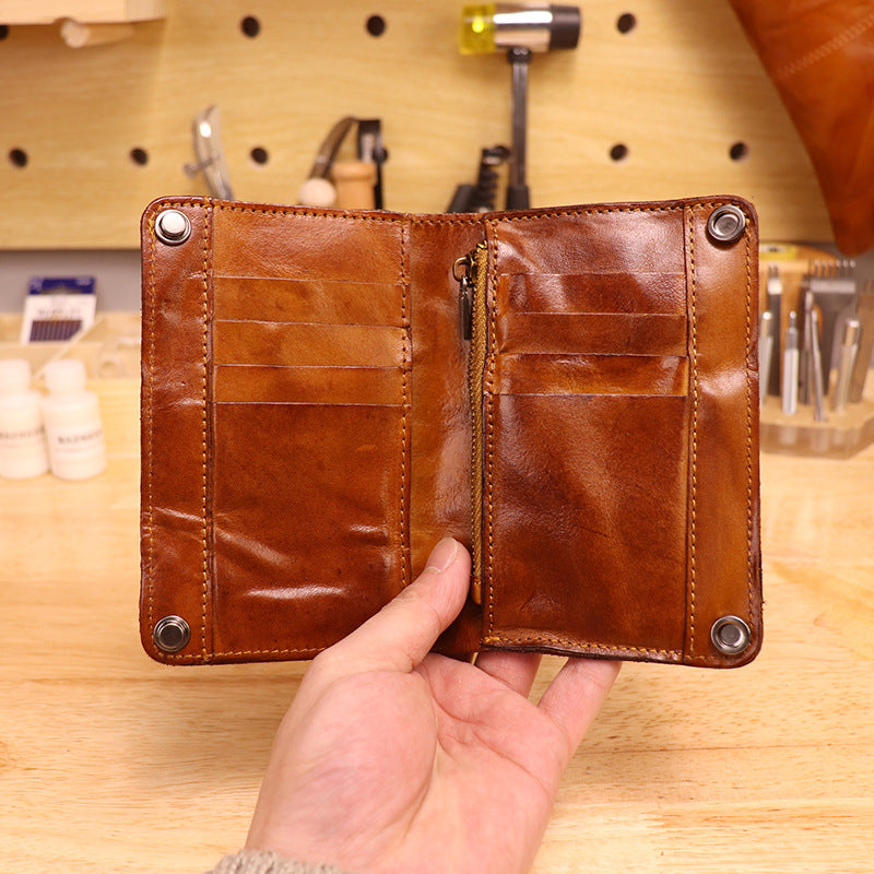 Women's & Men's Handmade Cowhide Full Leather Vertical Planting Men's Wallet