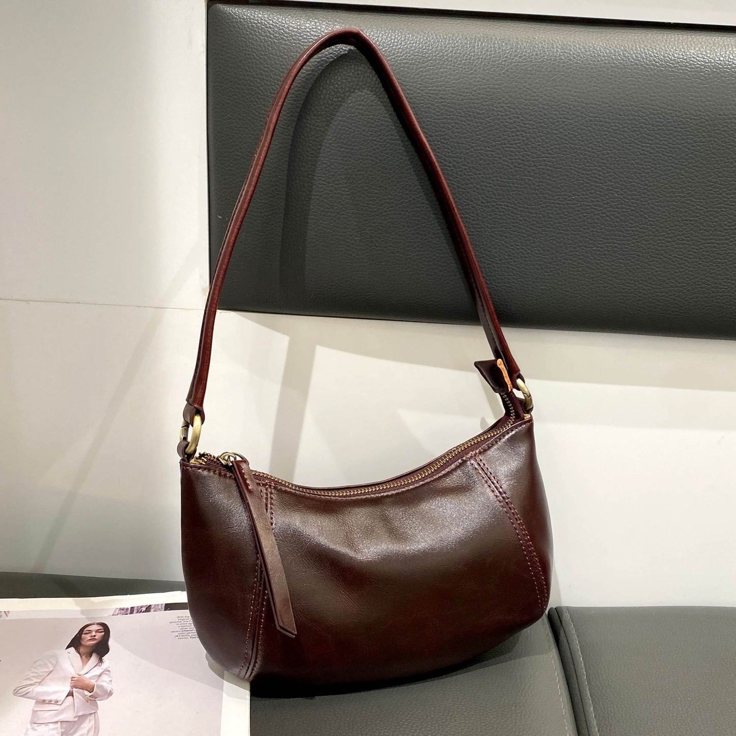 Design Large Capacity Totes Cowhide Commuter Pocket Women's Shoulder Bag