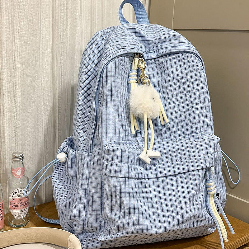 Women's Korean Simple Plaid Large Capacity For Backpacks