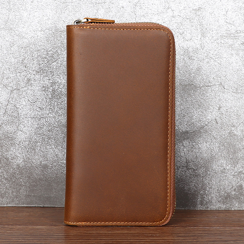 Men's Zipper Crazy Horse First Layer Cowhide Retro Men's Wallet