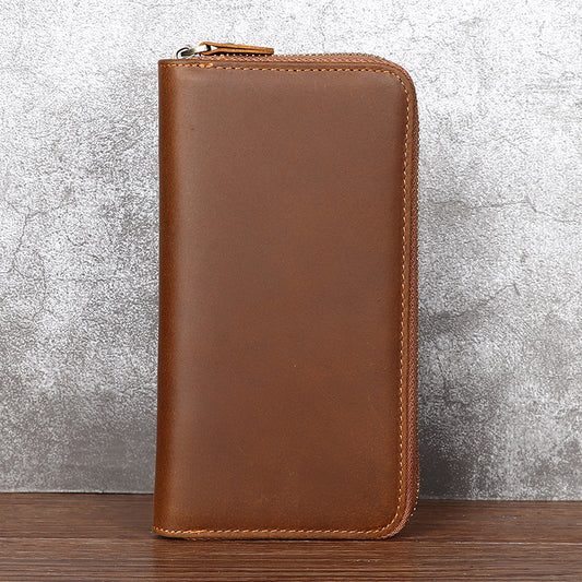 Men's Zipper Crazy Horse First Layer Cowhide Retro Men's Wallet