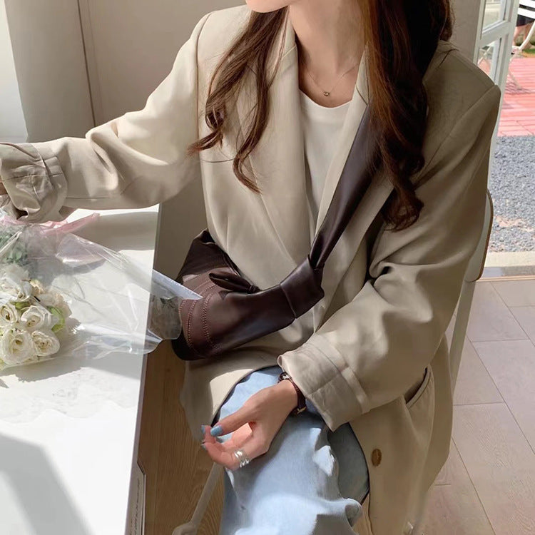 One Genuine Leather Niche Texture Underarm Baguette Bags