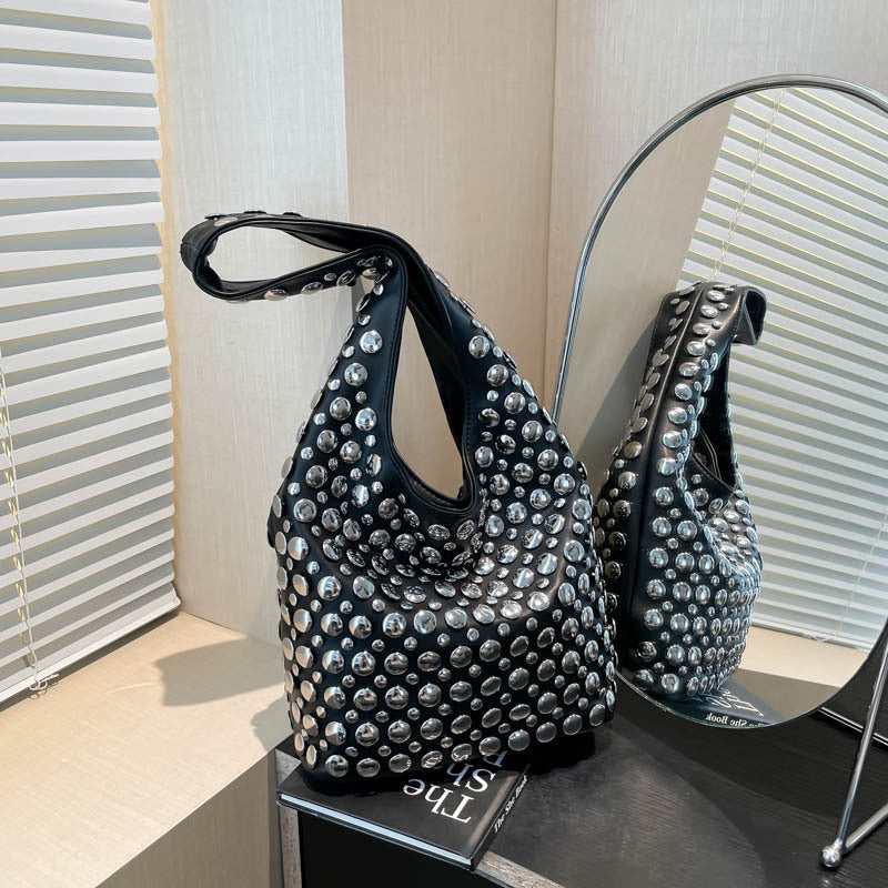 Women's Punk Style Rivet Inlaid Leopard Print Shoulder Bags