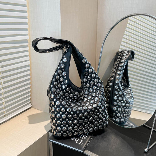 Women's Punk Style Rivet Inlaid Leopard Print Shoulder Bags