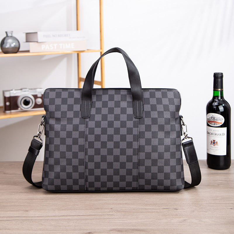 Men's Fashion Large Capacity Business Plaid Commuter Men's Briefcase