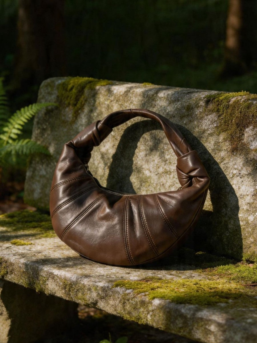 Women's First Layer Sheepskin Lazy Feeling Croissant Genuine Leather Women's Shoulder Bag