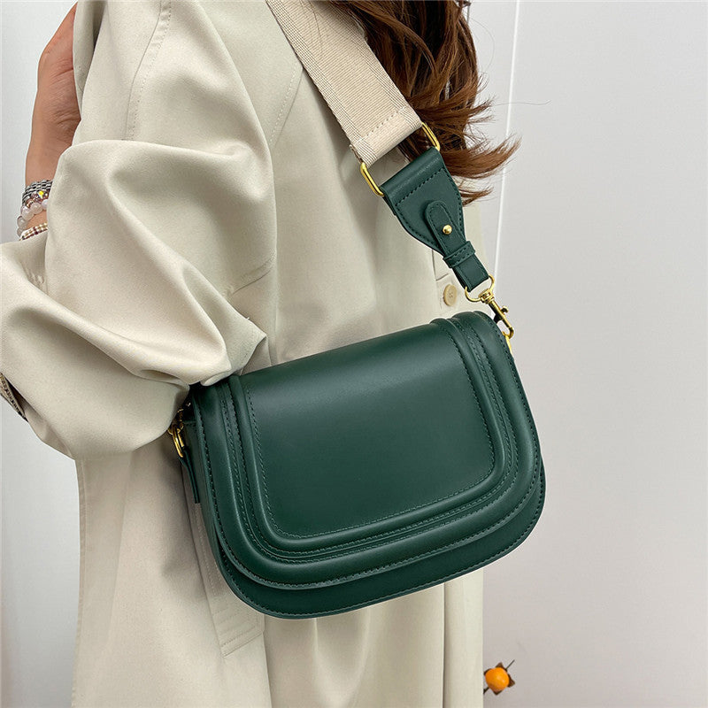 Retro Solid Color Saddle Niche Texture Portable Women's Messenger Bag