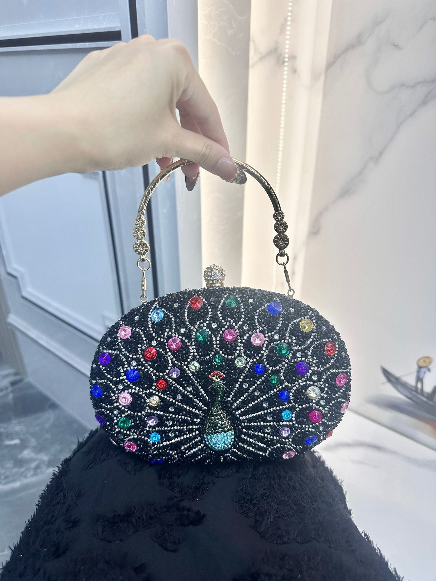 Peacock Diamond Clutch Birthday Wedding Retro Style Dinner Bag