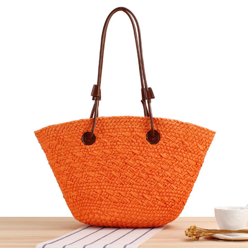 Women's Style Fashion Solid Color Woven Retro Contrast Large Capacity Bags