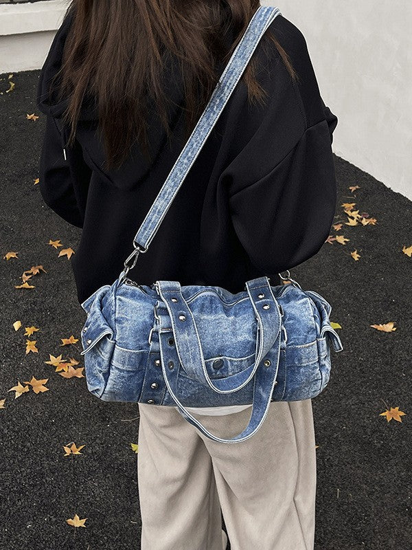 Women's Rivet Boston Denim Korean Chic Unique Women's Shoulder Bag