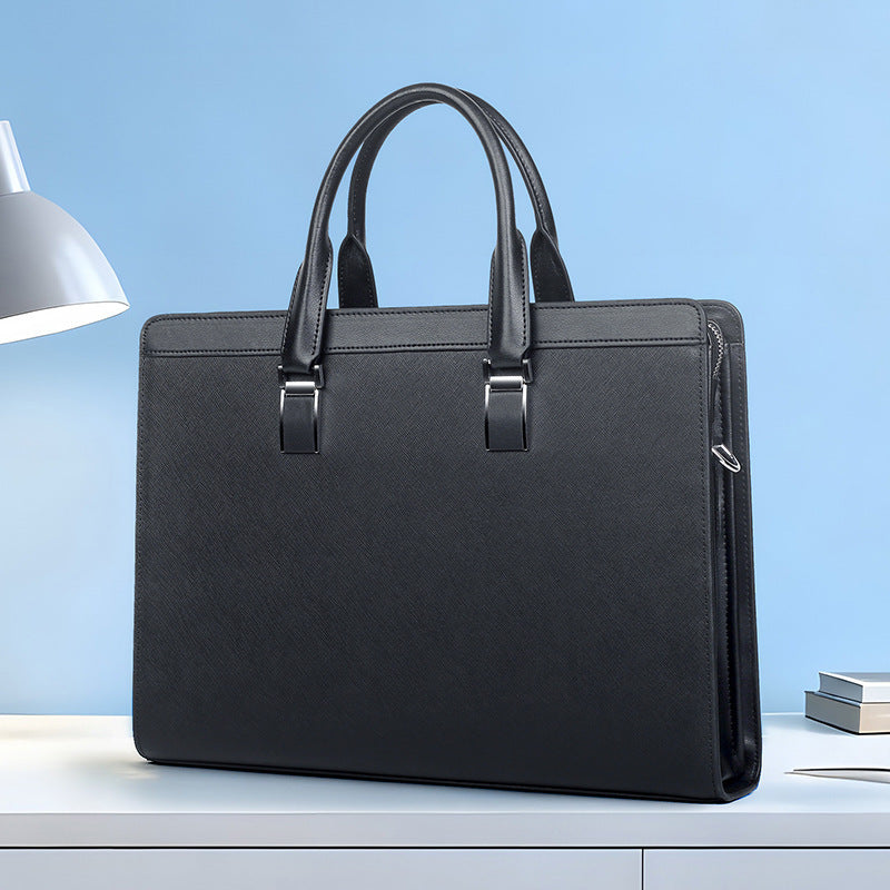 Men's Large Capacity Fashion Cattlehide Leather Computer Business Handbags