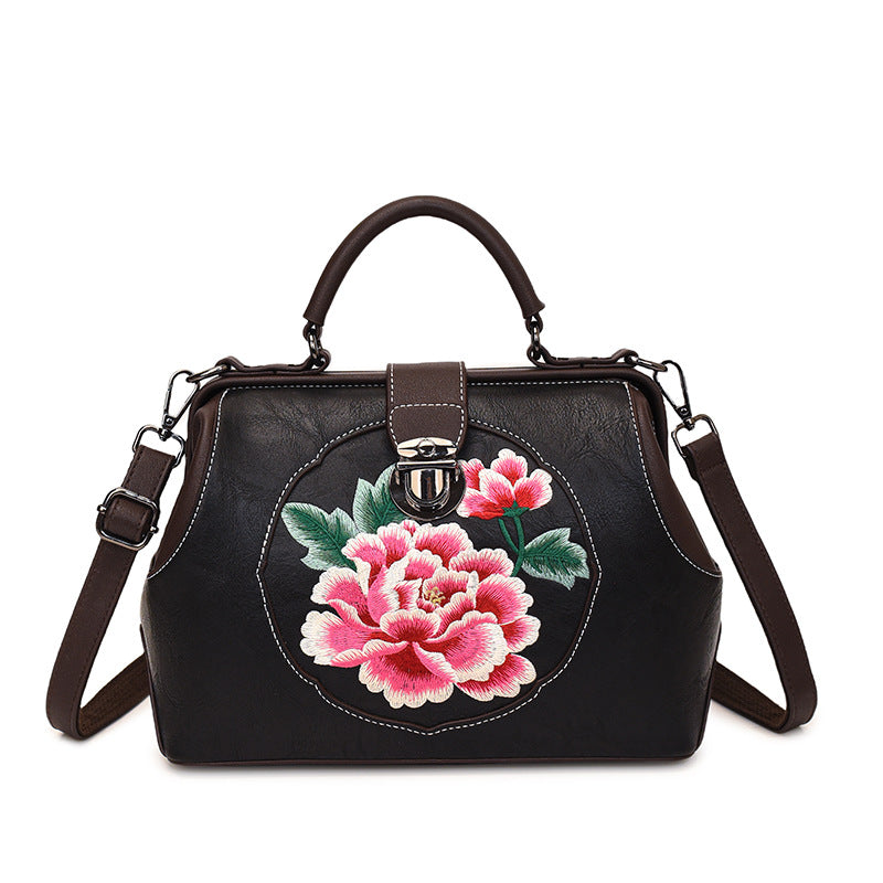 Women's Cattle Leather Handmade Embroidered Han Clothing Bags