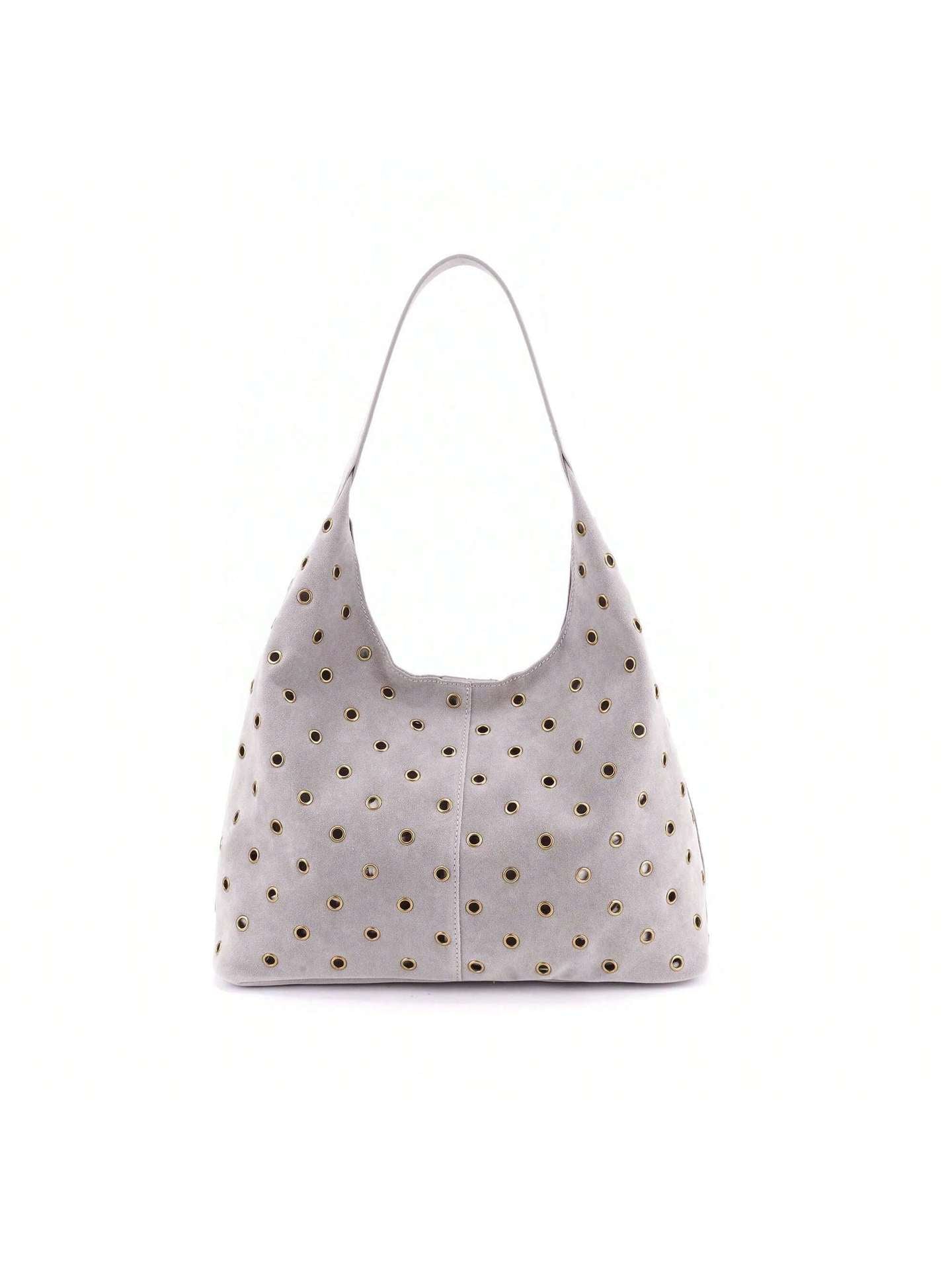 Women's Retro Brown Rivet Large Capacity Metal Women's Shoulder Bag