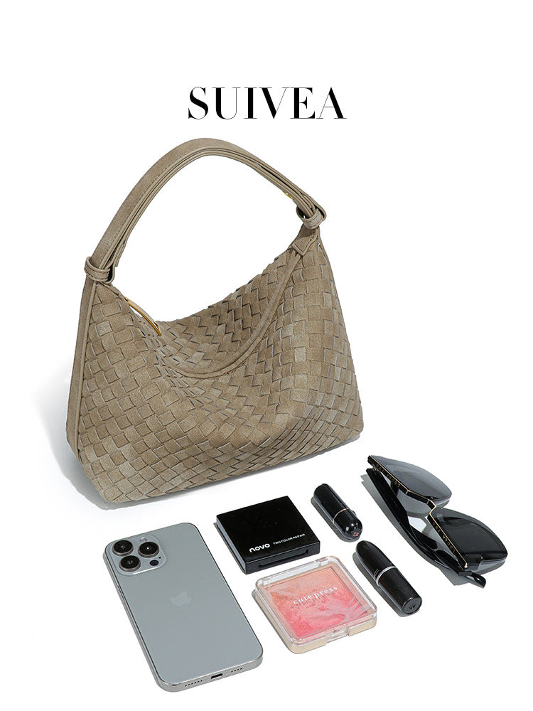 Women's Frosted Suede Woven Lunch Box Retro Underarm Women's Handbag