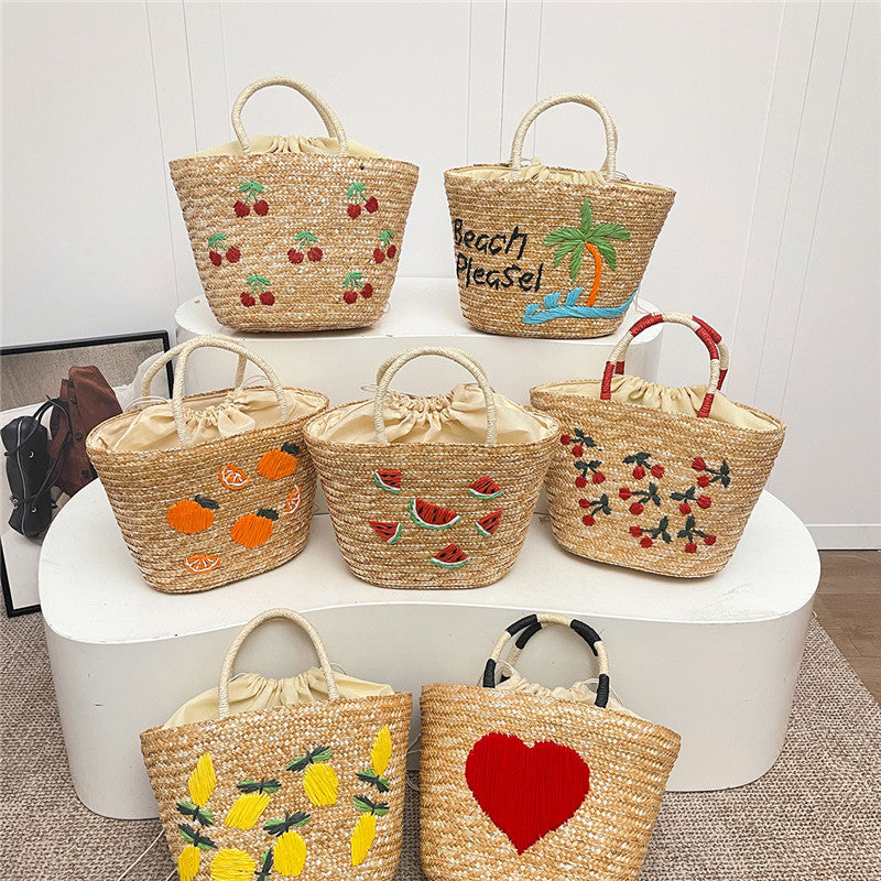 Cherry Lemon Straw Fashion Large Capacity Wheat Woven Seaside Vacation Women's Handbag
