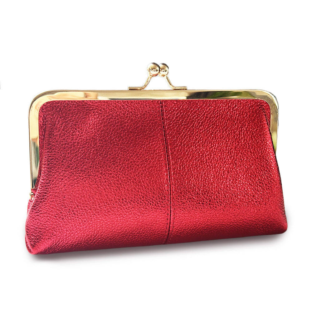 Women's Real Leather Long Top Layer Cowhide Frame Storage Large Capacity Women's Clutch