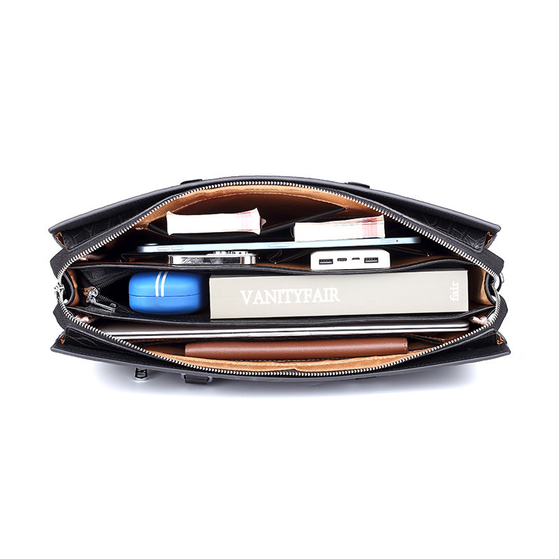 Men's Business Large Capacity Fashion Cattlehide Leather Handbags